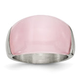 Stainless Steel Cat's Eye Ring with Pink Brushed Finish, 12mm Elegant Style