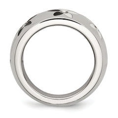 StainleSterling Silver Steel Black & White Enamel Flowers WithCZ Ring