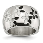 Sophia Jewelers Stainless Steel Enamel Flower CZ Ring Polished Elegance - 6 - 6