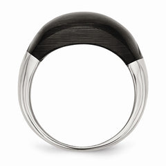 Stainless Steel Fashion Ring with Black Cat's Eye Stone 12mm Brushed Finish
