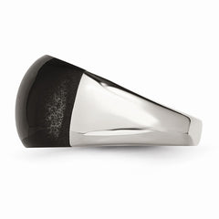 Stainless Steel Fashion Ring with Black Cat's Eye Stone 12mm Brushed Finish