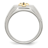 StainleSterling Silver Steel Polished with 14k Gold Accent 1/15 Carat Sapphire CroSterling Silver Signet Ring