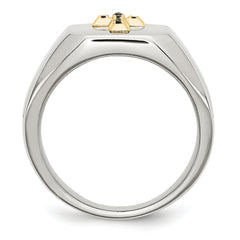 StainleSterling Silver Steel Polished with 14k Gold Accent 1/15 Carat Sapphire CroSterling Silver Signet Ring