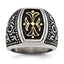 Stainless Steel Antiqued Polished & Textured Yellow IP-plated Cross Ring - Sophia Jewelers
