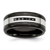 Sophia Jewelers Stainless Steel Wedding Band with Black Diamonds Polished Finish