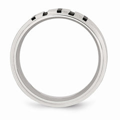 Stainless Steel Wedding Band with Black Diamonds and Engravable Modern IP-Plating