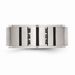 Stainless Steel Wedding Band with Black Diamonds and Engravable Modern IP-Plating