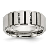 Stainless Steel Wedding Band with Black Diamonds and Engravable Modern IP-Plating