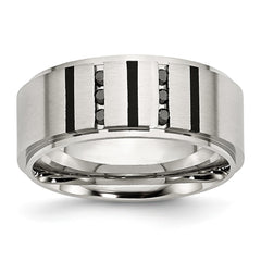 Stainless Steel Wedding Band with Black Diamonds and Engravable Modern IP-Plating