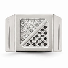 Stainless Steel Men's Ring with Black & White Diamonds Polished Elegance