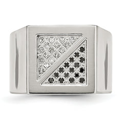 Stainless Steel Polished 1/4 Carat Black and White Diamond Ring