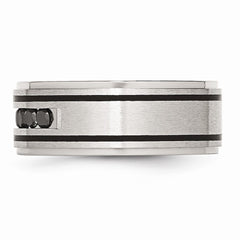 Sophia Jewelers Stainless Steel Wedding Band with Black Diamonds Engravable 9mm