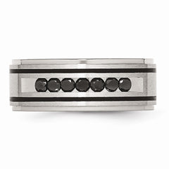 Sophia Jewelers Stainless Steel Wedding Band with Black Diamonds Engravable 9mm