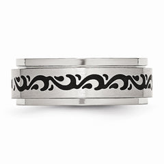 Stainless Steel Enamel Swirl 8mm Wedding Band with Polished Brushed Finish