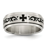 Stainless Steel Enamel Swirl 8mm Wedding Band with Polished Brushed Finish