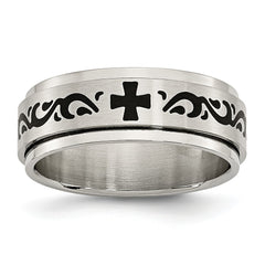 Stainless Steel Enamel Swirl 8mm Wedding Band with Polished Brushed Finish
