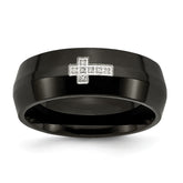 Stainless Steel Diamond Cross Ring with Black IP Plating, Engravable, Polished Finish
