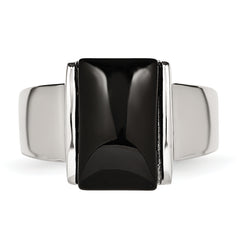 Stainless Steel Black Glass Ring