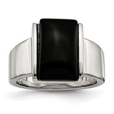 Stainless Steel Black Glass Size 9 Ring