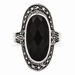Sophia Jewelers Stainless Steel Black Glass Antiqued Fashion Ring