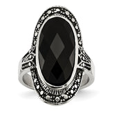 Sophia Jewelers Stainless Steel Black Glass Antiqued Fashion Ring