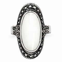 Sophia Jewelers Stainless Steel Cat's Eye Ring with Antiqued Finish