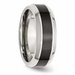 Sophia Jewelers Stainless Steel and Black Ceramic Engravable Band Sleek Modern Design