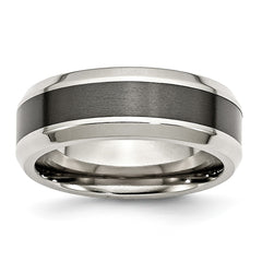 Stainless Steel and Black Ceramic Engravable Men's Band with Polished Beveled Design