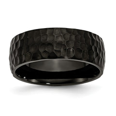 Stainless Steel Black Engravable 8mm Hammered Band for Sophisticated Style