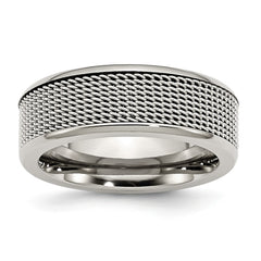 Stainless Steel Mesh Ring with Polished Finish, 8mm Band, Engravable, Unisex