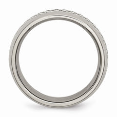 Stainless Steel Wedding Band with Grey Carbon Fiber Inlay, Engravable & Polished