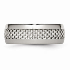 Stainless Steel Wedding Band with Grey Carbon Fiber Inlay, Engravable & Polished