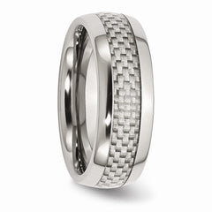 Stainless Steel Wedding Band with Grey Carbon Fiber Inlay, Engravable & Polished