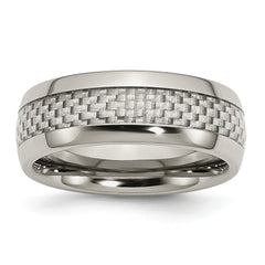 Stainless Steel Wedding Band with Grey Carbon Fiber Inlay, Engravable & Polished