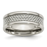 Sophia Jewelers Stainless Steel Band with Grey Carbon Fiber Inlay, 8mm Polished Modern Ring