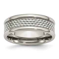Sophia Jewelers Stainless Steel Band with Grey Carbon Fiber Inlay, 8mm Polished Modern Ring