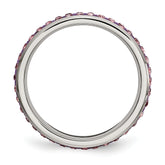 Stainless Steel 4mm Polished Light Purple Crystal Ring