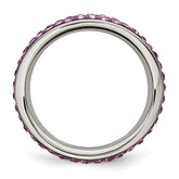 Stainless Steel 4mm Polished Light Purple Crystal Wavy Ring