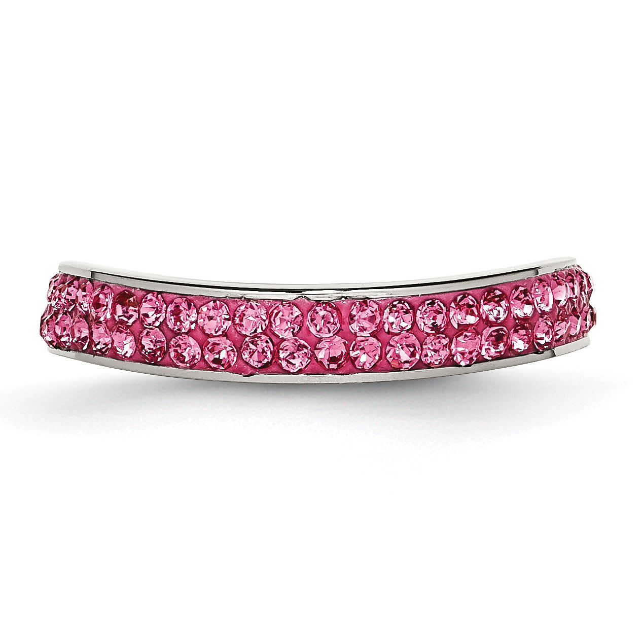 Stainless Steel 4mm Polished Pink Crystal Ring