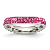 Stainless Steel 4mm Polished Pink Crystal Ring