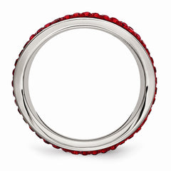 Sophia Jewelers Polished Stainless Steel Red Crystal Eternity Band Ring
