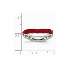 Stainless Steel 4mm Polished Red Crystal Ring