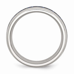 Stainless Steel Band with Blue Carbon Fiber Inlay Polished Comfort Fit