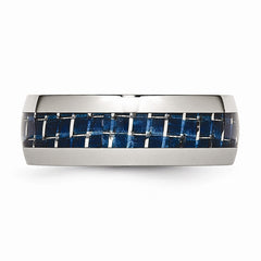 Stainless Steel Band with Blue Carbon Fiber Inlay Polished Comfort Fit
