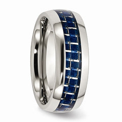 Stainless Steel Band with Blue Carbon Fiber Inlay Polished Comfort Fit