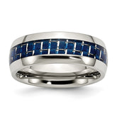 Stainless Steel Band with Blue Carbon Fiber Inlay Polished Comfort Fit