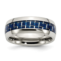 Stainless Steel Band with Blue Carbon Fiber Inlay Polished Comfort Fit