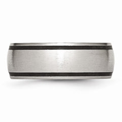 Stainless Steel Wedding Band with Black Rubber, Engravable Brushed Finish