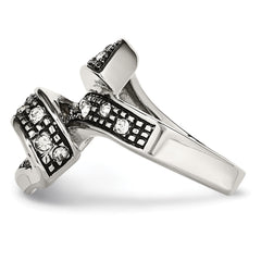 StainleSterling Silver Steel Crystal Antiqued Swirl Ring