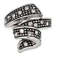 StainleSterling Silver Steel Crystal Antiqued Swirl Ring
